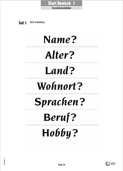Goethe A1 Test   Start Deutsch   Teil 1   Sprechen
