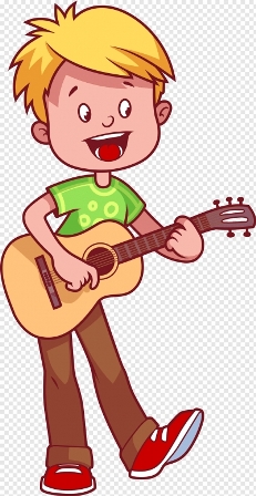 A Cartoon Cute Boy Playing The Guitar And Smiling