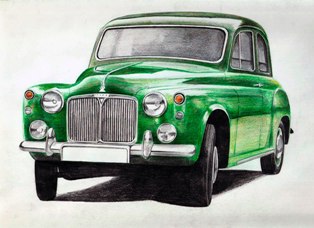 Green Car Old Model Pencil Drawing