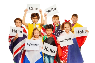 Hello    Children With A Hello Poster In Many Foreign Languages