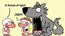 Italian Idiom In Bocca Al Lupo Crepi Two Sheep In Front Of A Wolf