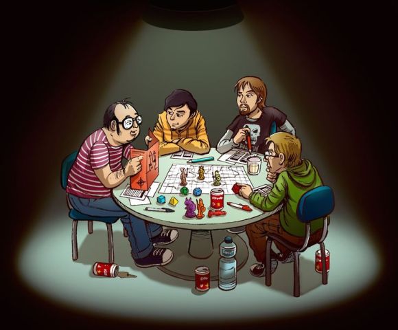 4 Men Sitting At A Table Playing Board Games And Drinking Beer