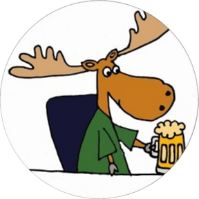 A Funny Cute Moose Sitting On A Chair And Drinking Beer