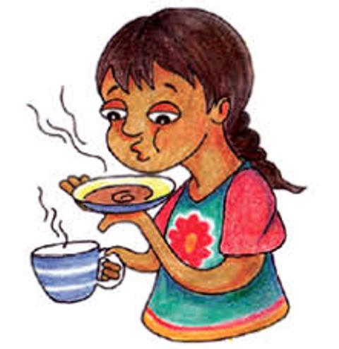 A Girl Blowing On The Soup To Make It Cold