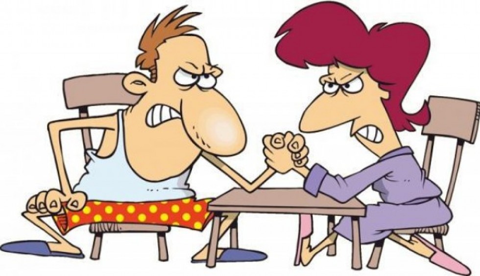 Husband And Wife Arm Wrestling
