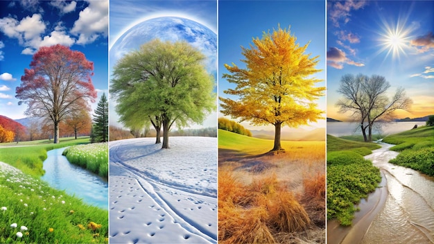 Seasons Collage With Red Maple Tree